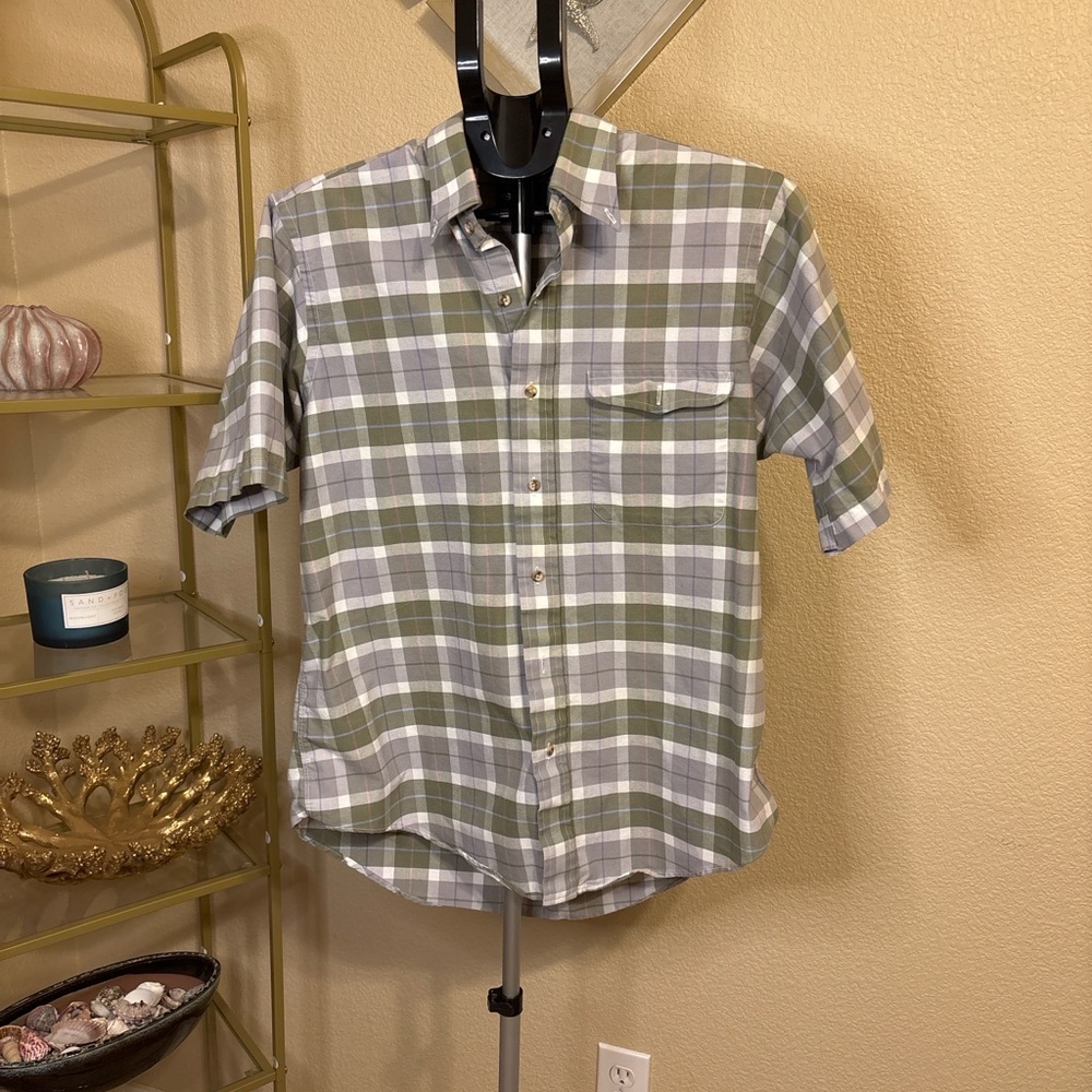 GANT Men’s Large Plaid Short Sleeve Button Up‎ Shirt Olive Green Gray